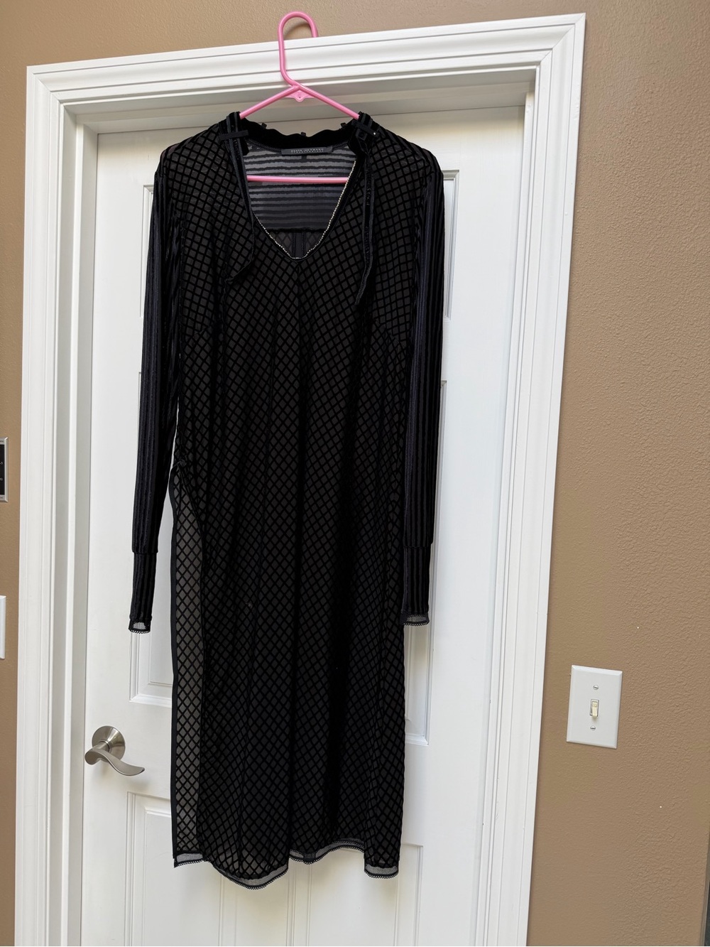 Black Long Sleeve Mesh Overlay Dress